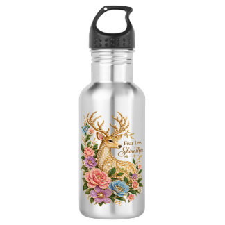 Fear Less Shine More: Ornamental Floral Deer Stainless Steel Water Bottle