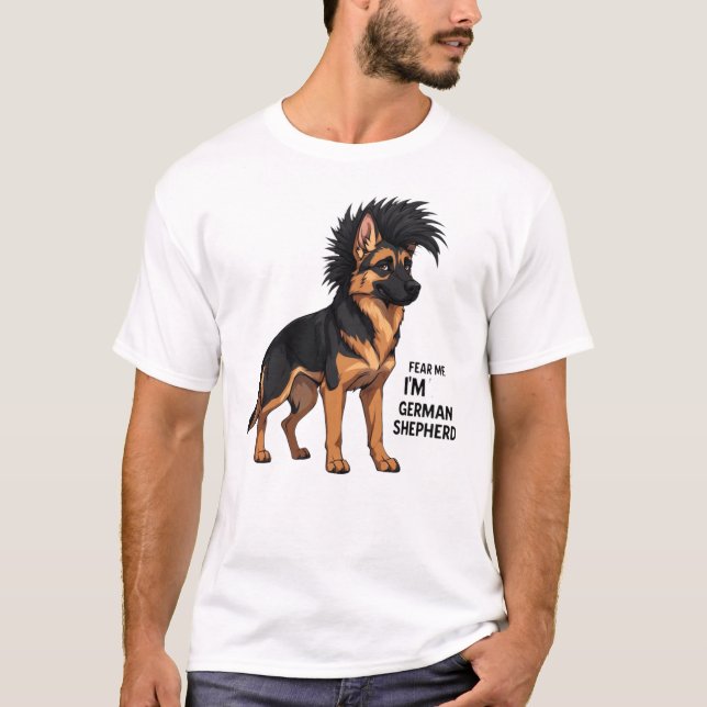 Fear Me I'm a German Shepherd | Punk Mohawk Dog T-Shirt (Front)