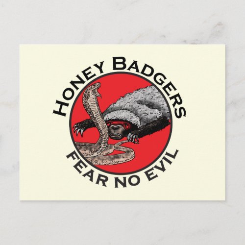 Fear no Evil Badass Honey Badger Red Animal Art Postcard