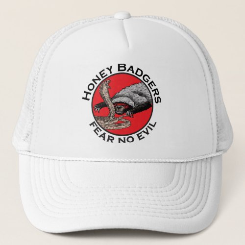 Fear no Evil Badass Honey Badger Red Animal Art Trucker Hat