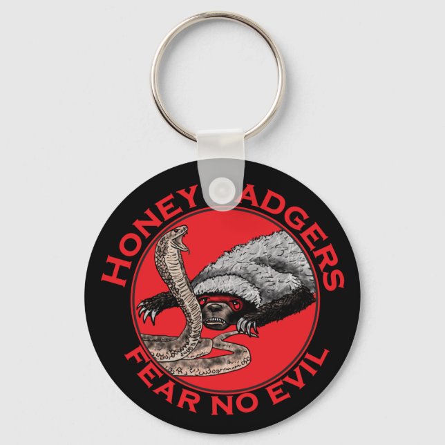 Fear no Evil Badass Honey Badger Snake Animal Art Keychain (Front)