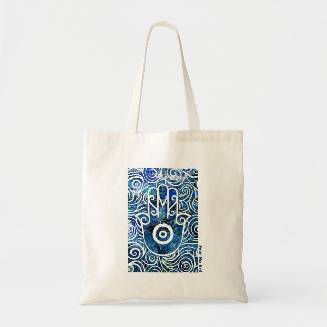Fear No Evil Hamsa Swirls Tote Bag (Front)