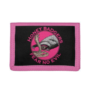 Fear No Evil Pink Honey Badger Badass Animal Art Trifold Wallet