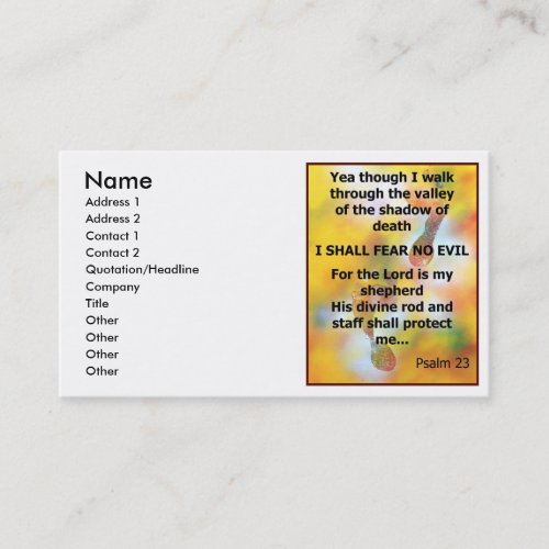 Fear No Evil Psalm Scripture spray painting Business Cards