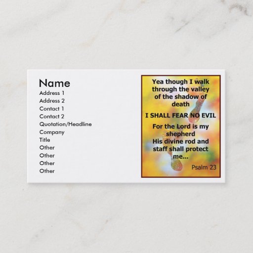 Customizable Fear No Evil Psalm Scripture spray painting Business Cards