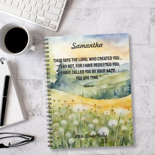 Fear Not Bible Verse Watercolor Nature Wildflowers Notebook