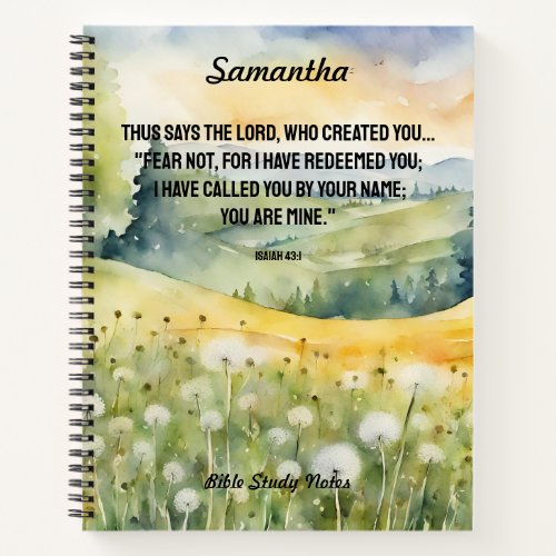 Fear Not Bible Verse Watercolor Nature Wildflowers Notebook