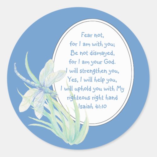 Fear Not Isaiah Scripture Dragonfly Blue Green Classic Round Sticker