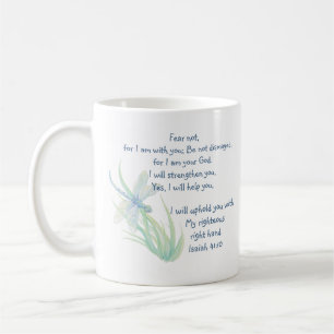 Fear Not, Isaiah Scripture Dragonfly Blue, Green  Coffee Mug