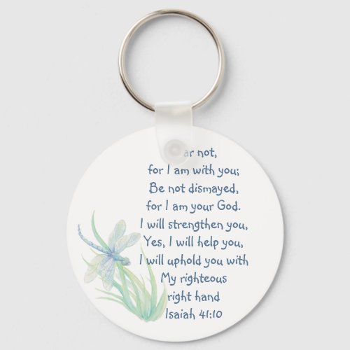Fear Not Isaiah Scripture Dragonfly Blue Green K Keychain