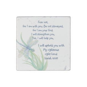 Fear Not, Isaiah Scripture Dragonfly Blue, Green Stone Magnet