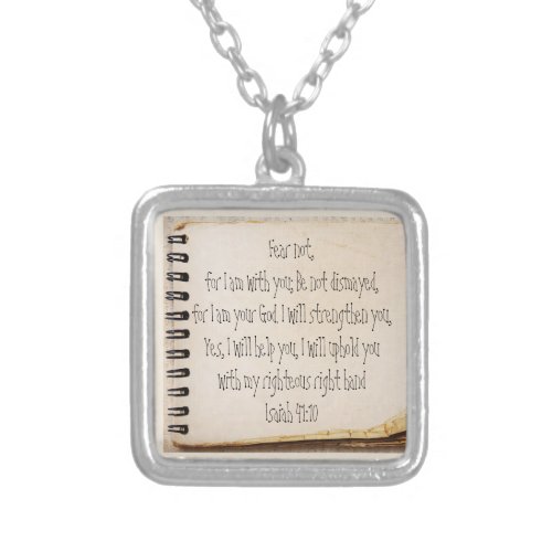 Fear Not Isaiah Scripture Vintage Note Paper Silver Plated Necklace