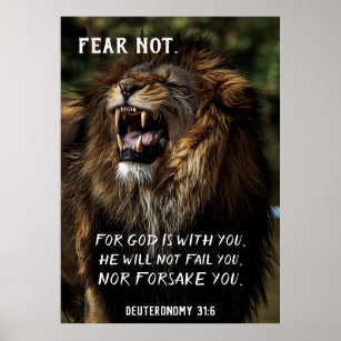 Fear Not Lion Roaring Christian Bible Verse Poster