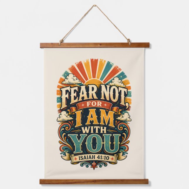 Fear Not Retro Christian Sunburst Scripture Print Hanging Tapestry (Front)