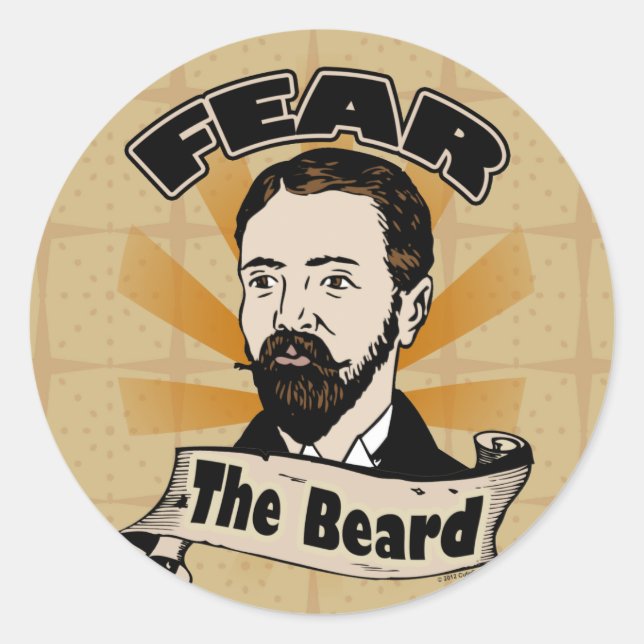 Fear the Beard, Funny Mustache Classic Round Sticker (Front)