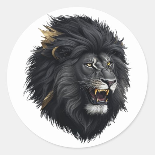 Fear the black lion classic round sticker