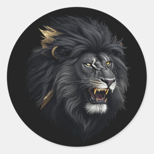 Fear the black lion classic round sticker