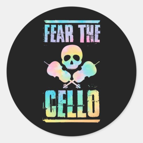 Fear The Cello Skull Halloween Style Cello Player  Classic Round Sticker