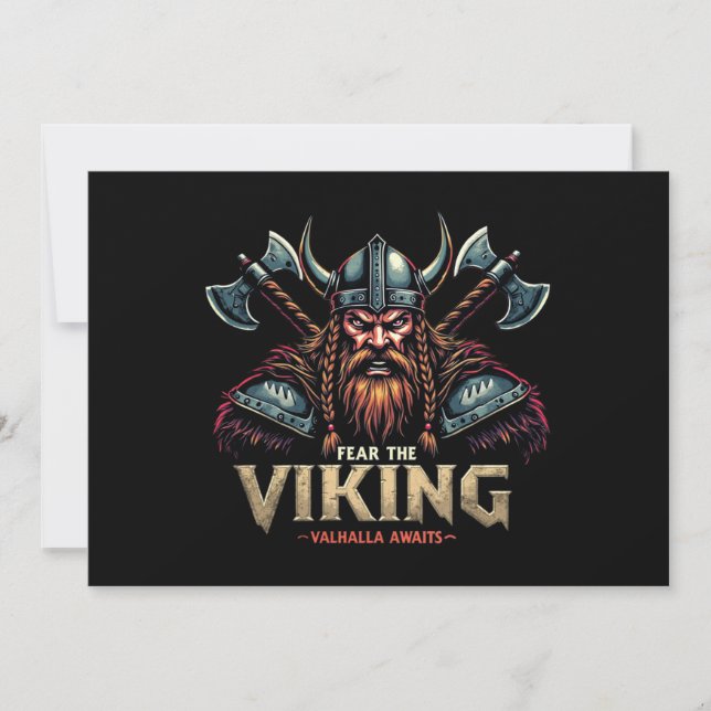 Fear The Viking Nordic Warrior Valhalla Awaits Invitation (Front)