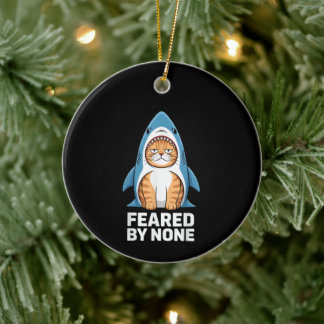 Feared By None Funny Cat in Shark Costume Humor Ceramic Ornament