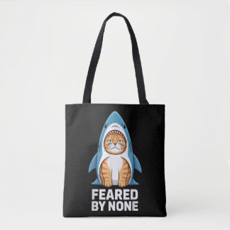 Feared By None Funny Cat in Shark Costume Humor Tote Bag