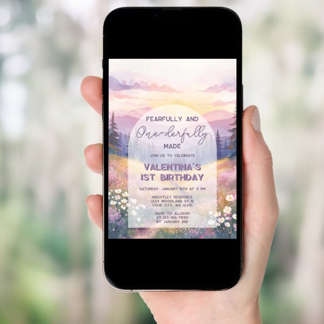 Fearfully and Onederfully Made Girl First Birthday Invitation (Front Digital)