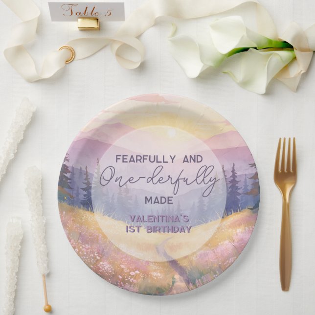 Fearfully and Onederfully Made Girl First Birthday Paper Plates (Wedding)