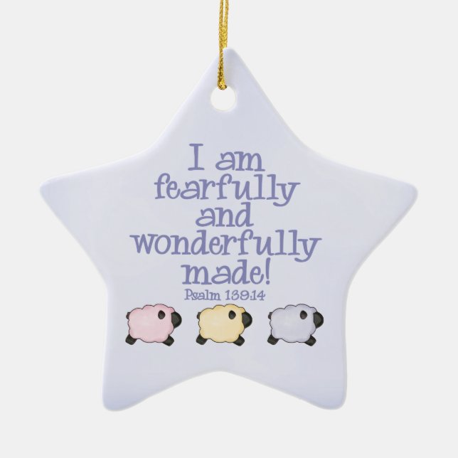 Fearfully and Wonderfully Made - Blue Ceramic Ornament (Front)