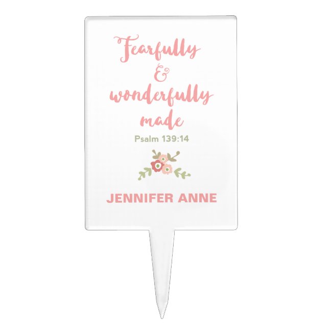 Fearfully and Wonderfully Made Cake Topper (Front)