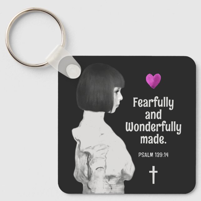 Fearfully and Wonderfully Made Cute Girl Christian Keychain (Front)