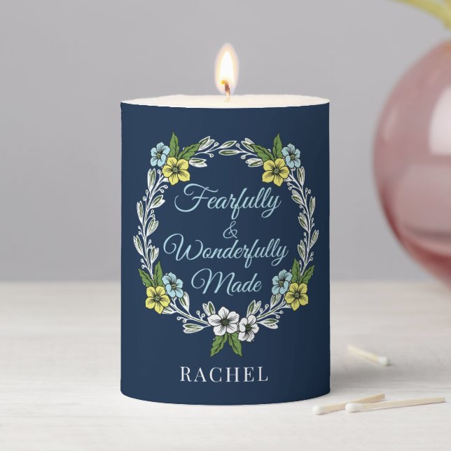 Fearfully And Wonderfully Made Floral Pillar Candle (In Situ)