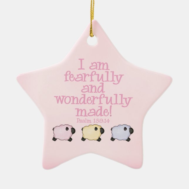Fearfully and Wonderfully Made - Pink Ceramic Ornament (Front)