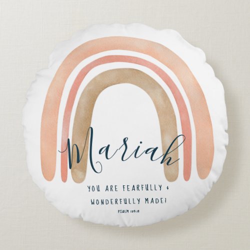 Fearfully and Wonderfully Made Psalm 139 Rainbow Round Pillow