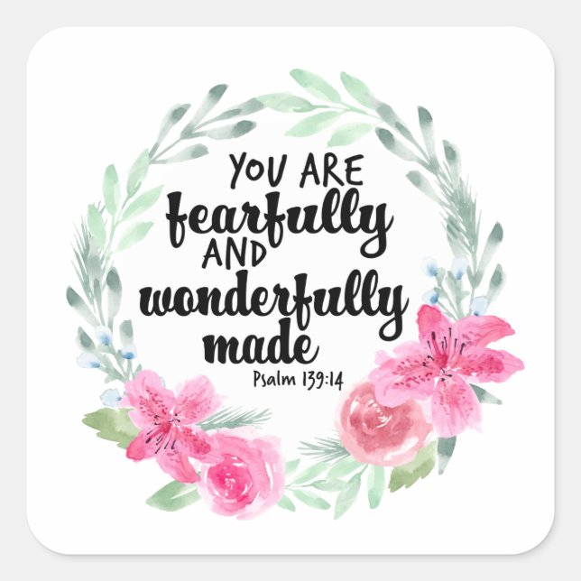 Fearfully and wonderfully made square sticker (Front)