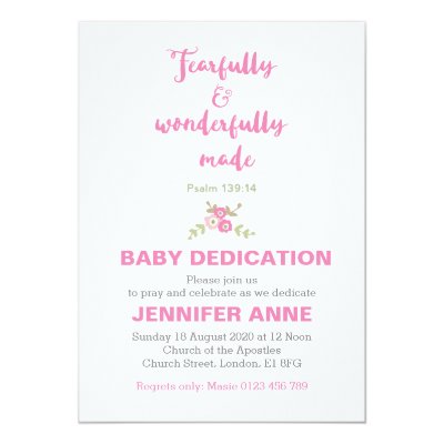 fearfully wonderfully baby dedication invite zazzle com