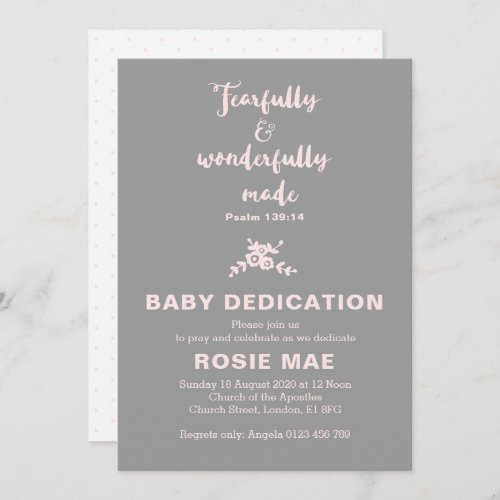 Fearfully  Wonderfully Made Baby Dedication Invit Invitation
