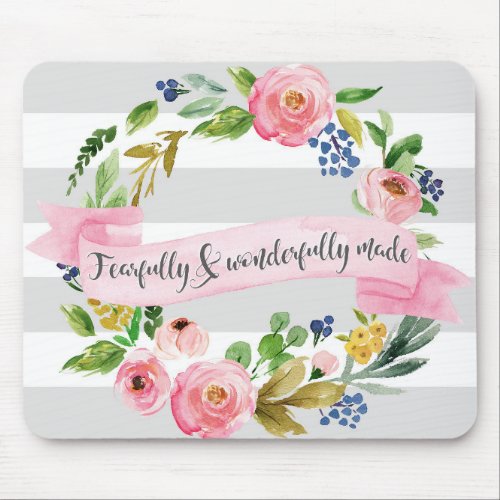 Fearfully  Wonderfully Made Bible Quote Floral Mouse Pad
