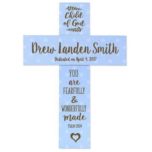 Fearfully & Wonderfully Made Blue Cross Wall Sign (Front)