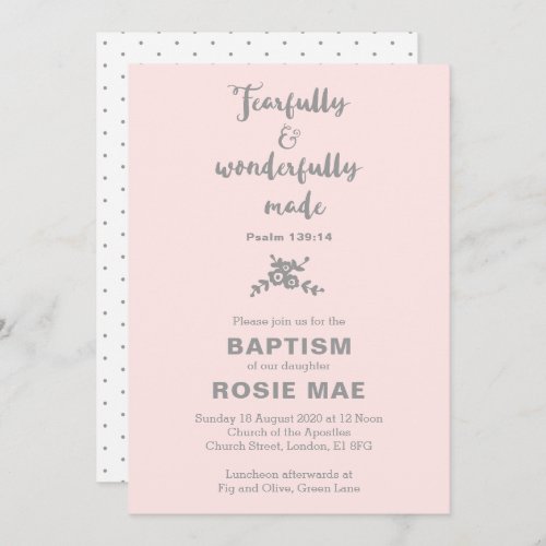 Fearfully  Wonderfully Made Blush Pink Baptism Invitation