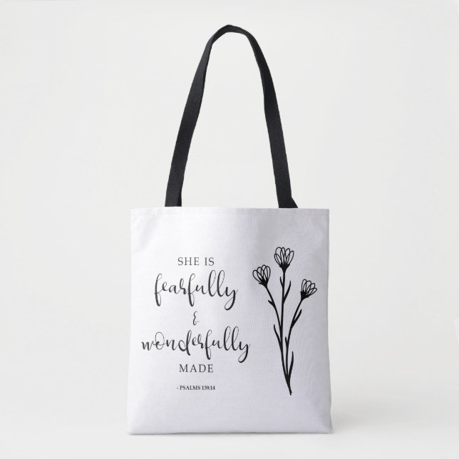 Fearfully & Wonderfully Made Psalms Bible Quote Tote Bag (Front)