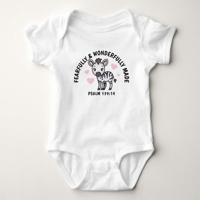 Fearfully & Wonderfully Made Zebra Scripture Baby Bodysuit (Front)