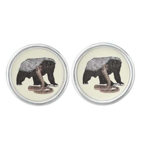 Fearless Badass Honey Badger a attacking Cobra Art Cufflinks