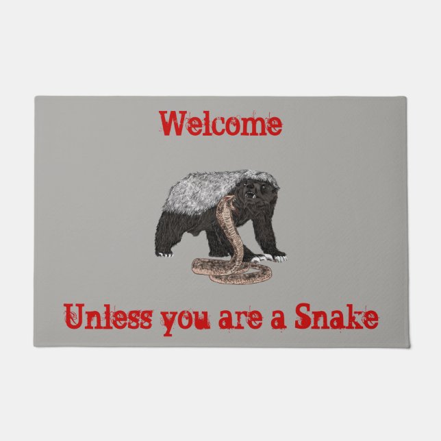 Fearless Badass Honey Badger a attacking Cobra Art Doormat (Front)