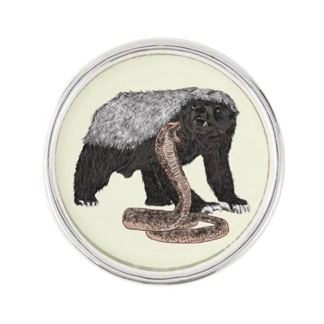 Fearless Badass Honey Badger a attacking Cobra Art Lapel Pin (Front)