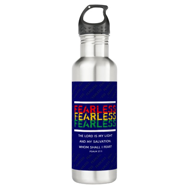 FEARLESS Christian Bible Verse Psalm 27 Stainless Steel Water Bottle (Front)