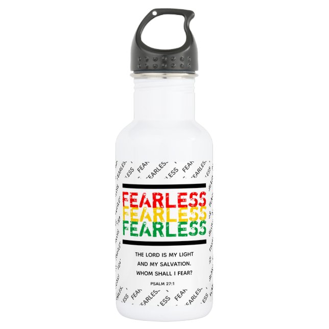 FEARLESS Christian Scripture Psalm 27 WH Stainless Steel Water Bottle (Front)