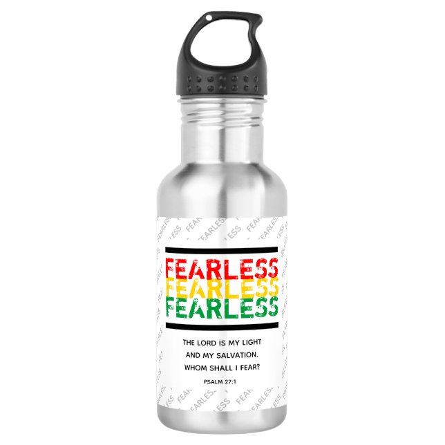 FEARLESS Christian Scripture Psalm 27 WH Stainless Steel Water Bottle (Front)