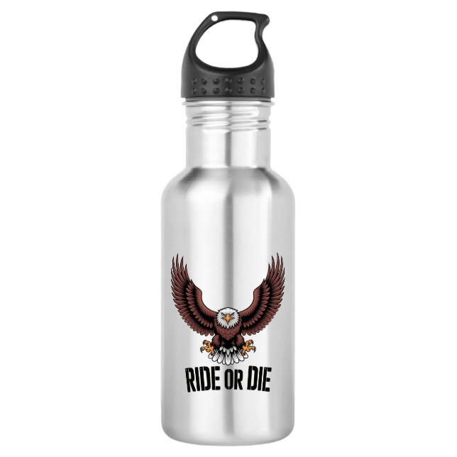 Fearless Eagle Rider – Bold Biker Spirit Stainless Steel Water Bottle (Front)
