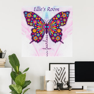 Fearless! Funky boho hippy butterfly Editable name Poster