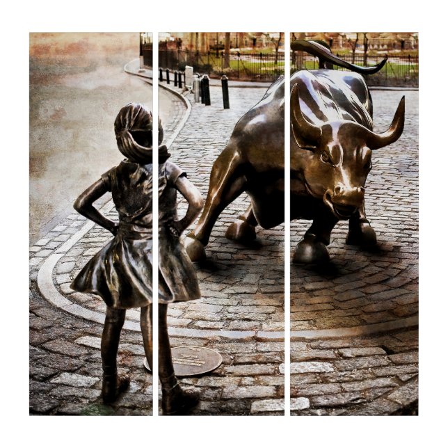 Fearless Girl Faces Down Rampaging Bull Triptych (Front)